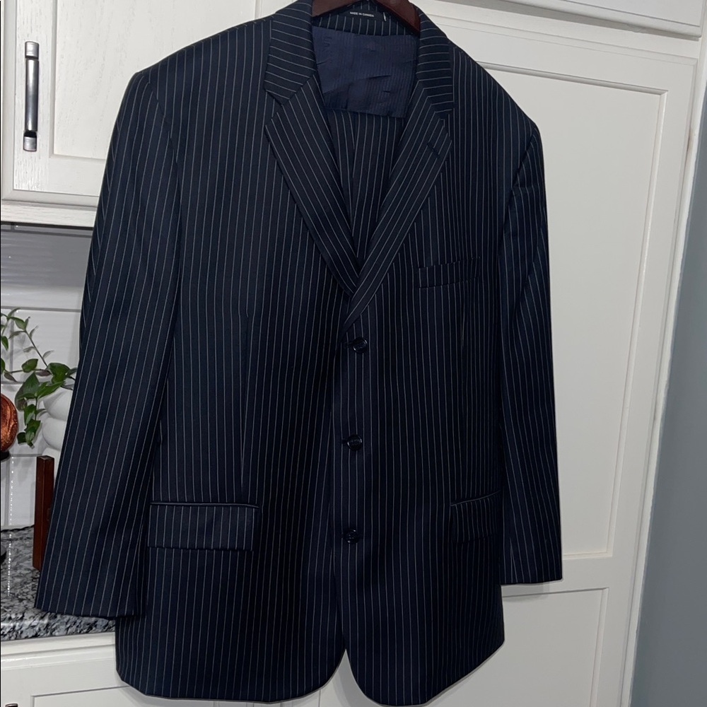 Calvin Klein Mens Navy Pinstripe Wool Suit Jacket Blazer 38R Formal Wedding